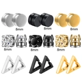 Set di 10 paia di orecchini magnetici in acciaio inox con borchie e clip a triangolo - Bundle Tricolore / Colori Nero Acciaio Oro