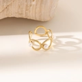 Anello vintage francese regolabile in titanio dorato con cavità geometriche e perle - Stile Perla Geometrica (JZ044)