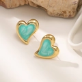 Orecchini vintage a cuore irregolare in acciaio dorato con texture marmorizzata verde acqua - Verde