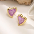 Orecchini a cuore vintage con bordo dorato e resina con texture a marmo viola - Viola
