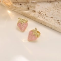 Orecchini a perno a fragola in acciaio inossidabile 304 con smalto rosa e oro - Stile Fragola Rosa