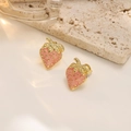 Orecchini a perno a fragola in acciaio inossidabile 304 con smalto rosa e oro - Stile Fragola Arancione