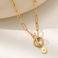 Collana a graffetta dorata con ciondolo a goccia lettera B e chiusura a levetta - Lettera B (XL181-B) / Oro 18K