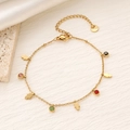 Bracciale in acciaio al titanio dorato con mano di Fatima, zirconi colorati e catena - Stile Hamsa (SL053-2)