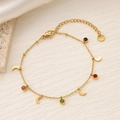 Bracciale dorato in acciaio al titanio con pietre di zircone e ciondoli a luna - Stile Luna (SL053-4)