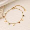 Bracciale in acciaio al titanio dorato con zirconi colorati e ciondoli a quadrifoglio - Stile Rettangolare (SL053-9)