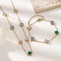 Set gioielli in acciaio inossidabile placcato oro 18K con zirconi a taglio smeraldo - Bracciale / Bracciale Multicolore