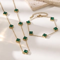 18K gold plated stainless steel jewelry set with emerald zircon necklace and bracelet - Bracelet / Green Bracelet