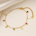 Bracciale in acciaio al titanio dorato con zirconi colorati e chiusura a moschettone - Stile Ovale (SL053-12)