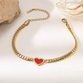 18k gold plated stainless steel curb chain bracelet with red heart enamel charm - Red Heart (SL018-Red) / Gold/Red
