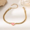 18k gold plated stainless steel bracelet with pink heart pendant and flat chain link - Pink Heart (SL018-Pink) / Gold/Pink