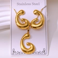 Detailed view of vintage gold-plated stainless steel jewelry set on display card - Minimalist Organic Streamline Style (TZ205)