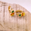 Detail of yellow pineapple hoop earring with green leaves and red heart sunglasses on stone - Pineapple Hoop Earrings Style C