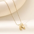 Polished 18K gold H-shaped balloon bubble alphabet pendant with thin snake chain necklace - Letter N Bubble Style (XL152-N)