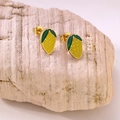 Creative corn-shaped stud earrings with gold metal base and yellow enamel details - Corn Studs