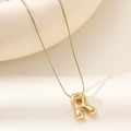 Polished 18K gold balloon letter R pendant necklace on a fine snake chain - Letter R Bubble Style (XL152-R)