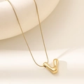 18K gold plated puff bubble letter V pendant with sleek snake chain necklace - Letter V Bubble Style (XL152-V)