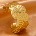 Irregular 304 stainless steel open cuff bracelet with embossed floral leaf texture - Overlapping Oval Leaves Style (SZ125)