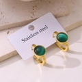 Orecchini a cerchio vintage in acciaio inossidabile dorato con gemma occhio di gatto verde - Oro 18K / Verde