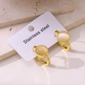 Orecchini a cerchio dorati in acciaio inossidabile con occhio di gatto su base in pietra - Oro 18K / Bianco