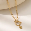 Gold OT clasp necklace with paperclip chain and a water drop pendant with letter H - Letter H (XL181-H) / 18K Gold