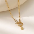 Golden paperclip chain necklace with OT buckle and letter K teardrop pendant - Letter K (XL181-K) / 18K Gold