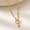 Gold paperclip chain necklace with toggle clasp and letter M pendant for women - Letter M (XL181-M) / 18K Gold