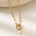 Golden paperclip chain necklace with S letter pendant and vintage toggle clasp - Letter S (XL181-S) / 18K Gold