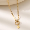Golden paperclip chain necklace with OT clasp and letter W pendant teardrop tag - Letter W (XL181-W) / 18K Gold