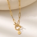 Gold paperclip chain necklace with OT toggle clasp and letter X teardrop pendant - Letter X (XL181-X) / 18K Gold