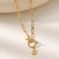 Gold stainless steel paperclip chain necklace with OT toggle clasp and letter Y pendant - Letter Y (XL181-Y) / 18K Gold
