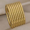 Minimalist stackable 3mm gold-plated stainless steel bangles set of eight rings - Set And 8 / Gold (SZ051)