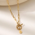 Gold-plated stainless steel paperclip necklace with letter Z pendant and toggle clasp - Letter Z (XL181-Z) / 18K Gold