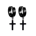 Black stainless steel cross pendant earrings set in punk minimalist street style - Black Cross Pendant Hoop