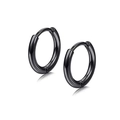 Polished black stainless steel hoop earrings with snap closure for unisex minimalist style - Black Thin Hoop Earring