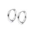 Close-up of polished stainless steel hoop earrings with a secure folding clasp closure - Thin Hoop Earrings