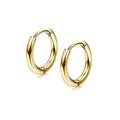Detailed view of two gold stainless steel hoop earrings with a smooth polished finish - Gold Thin Hoop Earring