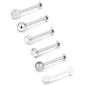 6-teiliges Edelstahl-Piercing-Set mit Kristallkugeln und Zirkonia-Flachrückensteckern - Multi-Style-Kombinationsset