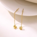Elegant gold clover leaf long chain tassel earrings with sunburst texture on white porcelain - Three-Leaf Clover (EH697-Three-Leaf Clover)