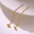 Elegant 18K gold starburst pendant threader earrings with fine chain tassels for women - Rhombus (EH697-Rhombus)