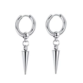 Polished stainless steel hoop earrings with silver cone pendants in punk style - Spike Pendant Hoop Earring