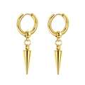 Detailed close-up of golden cone pendant earrings with polished mirror finish and hoop - Gold Spike Pendant Hoop