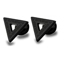 Close-up of black triangle stud earrings featuring engraved Greek meander pattern - Black Greek Triangle Stud