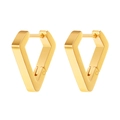 Nahaufnahme der geometrischen V-förmigen goldenen Edelstahl-Ohrringe mit Spiegelglanz-Oberfläche - Geometrischer Dreiecksstil / Gold