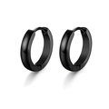 Detailed view of black stainless steel hoop earrings with a matte finish and hinged clasp - Black Hoop Huggie / Black