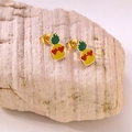 Pineapple earrings with red heart sunglasses and green leaves on light stone - Pineapple Studs Style B