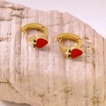 Creative gold-tone strawberry hoop earrings with red and green enamel details - Strawberry Hoop Earrings Style A