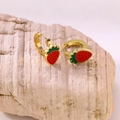 Chic gold-plated strawberry hoop earrings with red and green enamel fruit charms - Strawberry Hoop Earrings Style B