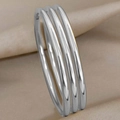 Set of four minimalist silver 3mm titanium steel bangles with polished finish - Small Stack Style / Steel