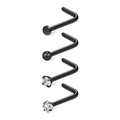 Set of four black L-shaped stainless steel nose studs with round, square, and ball designs - 0.8x7x1.5mm / Black White Zirconia Set (Pack of 4)